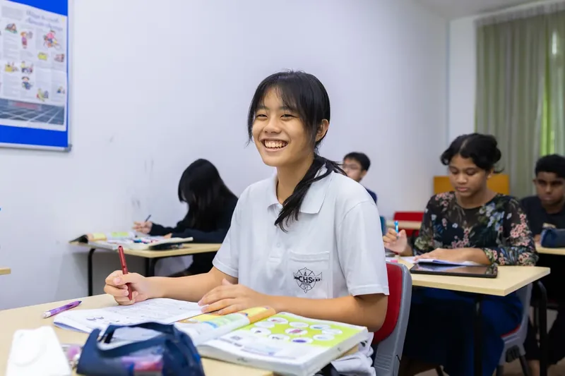 A smiling student during class at Epic Smart Academy tuition centre in Bangsar