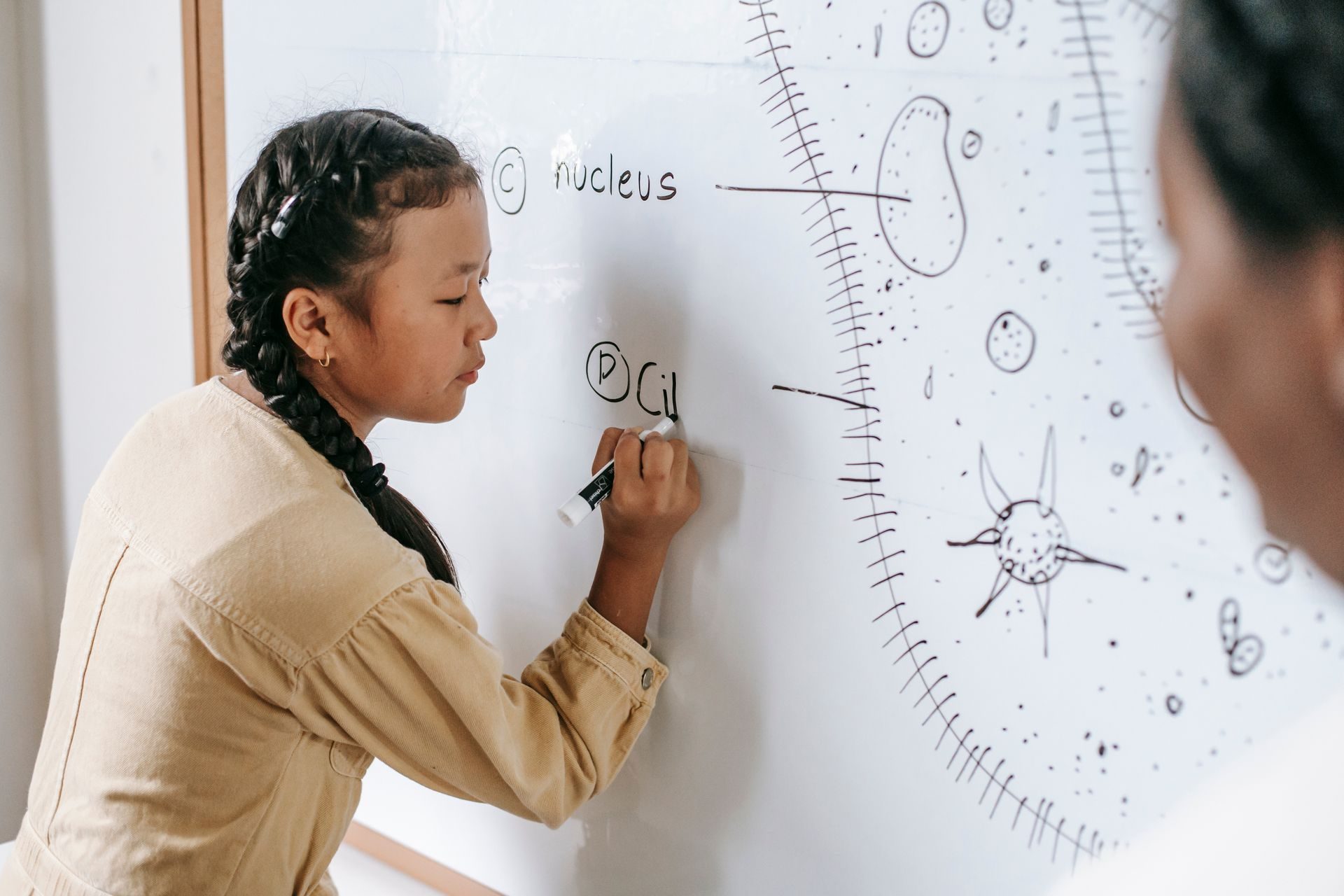 Student working at a whiteboard during a secondary school lesson