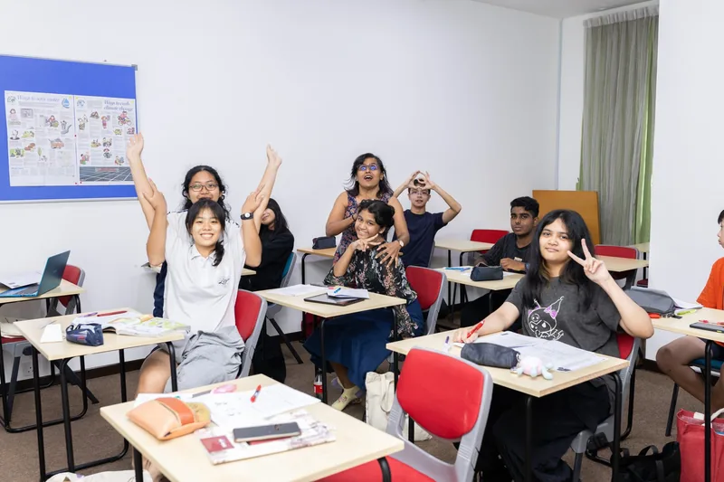 Small group of lower secondary students in class with their teacher at Epic Smart Academy, Bangsar